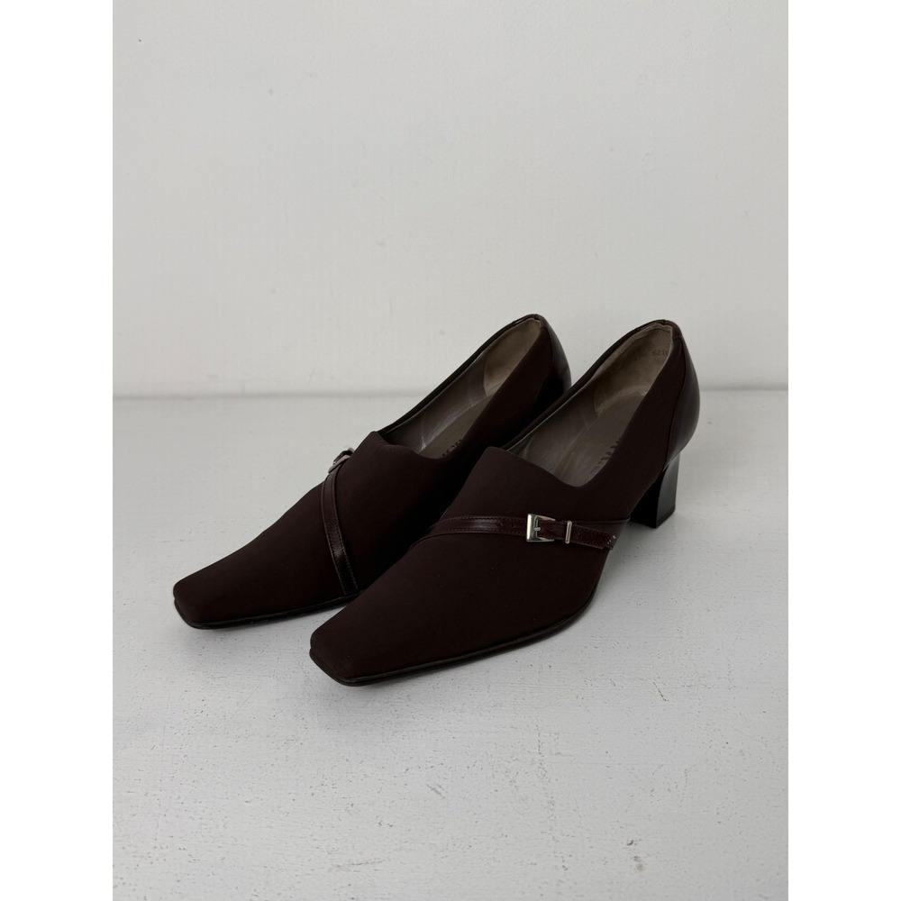 Peter Kaiser Dark Brown Square Toe Buckle Block Heel Pumps Made in Germany 7